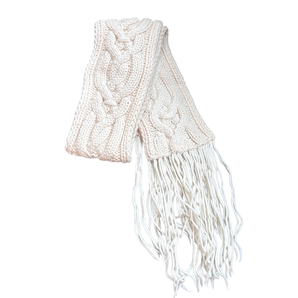 Banana Republic Reversible Ivory Cable Knit Wool Fringe Scarf